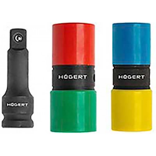 HOEGERT Набор ударных глубоких шестигранных головок с пластиковым покрытием 1/2", 17, 19, 21 мм, в кейсе, CrMo