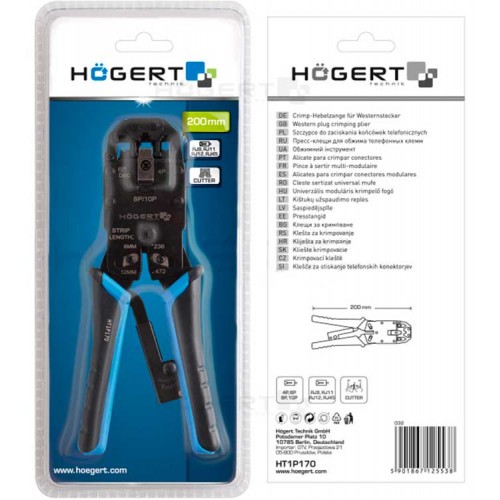 HOEGERT Пресс-клещи для телефонных наконечников, 200 мм
