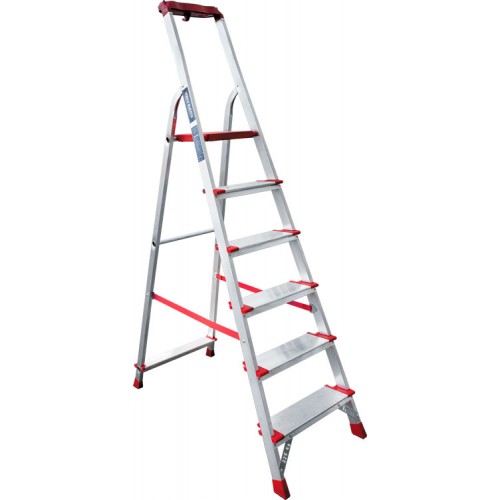 Стремянка алюминиевая с лотком-органайзером индустриальная 6 ступеней NV 5150 артикул 5150106