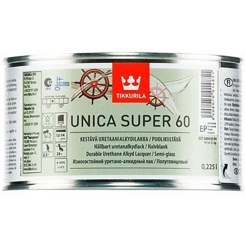 Tikkurila Unica Super  - полуглянцевый уретано-алкидный лак для дерева - 0.225л