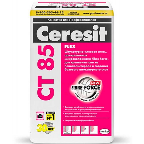 Ceresit CT 85 состав клеевой полимерминеральный КС1 с Fibre Force Зима - 25,0 кг