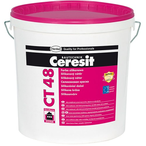 Ceresit CT 48 - силиконовая краска для наружных и внутренних работ (бесцветная база) - 15л