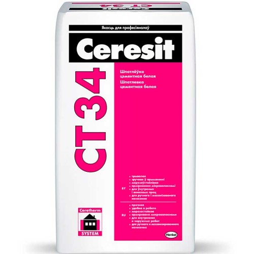 Ceresit CT 34 шпатлевка цементная, белая - 25,0 кг