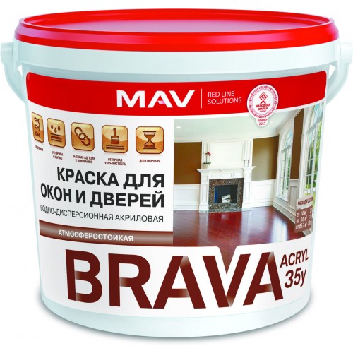 MAV BRAVA АCRYL 35у - краска для окон и дверей (полуглянцевая) -  5л (5,5 кг)