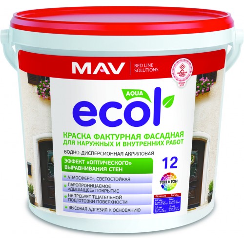 MAV ECOL 12 - фактурная фасадная краска - 5л (7,0 кг)