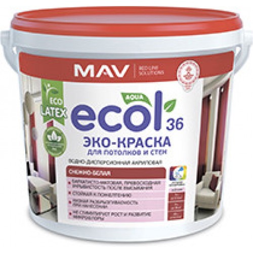Эко-краска для потолков и стен ECOL 36 11л (14,0 кг)
