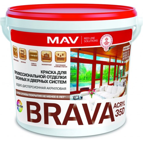 MAV BRAVA ACRYL 35D полуматовая - акриловая краска для дерева - 5л (5,5 кг)