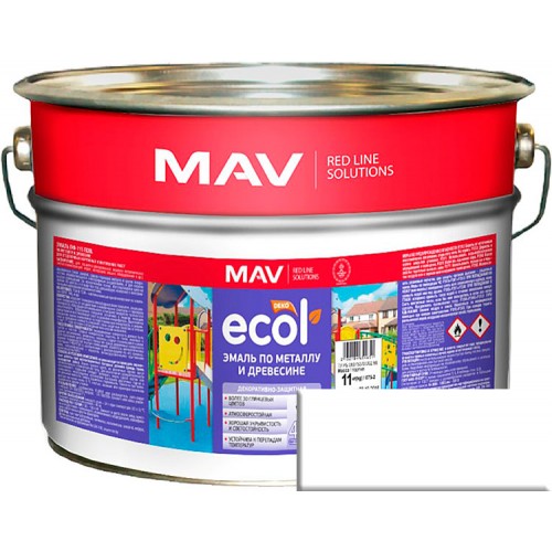 MAV ECOL ПФ-115 - эмаль по металлу и древесине, белая матовая - 10,0 л (11,0 кг) 