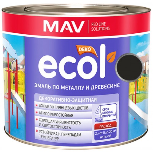 MAV ECOL ПФ-115 - эмаль по металлу и древесине, Черная - 1,0 л (0,8 кг) 