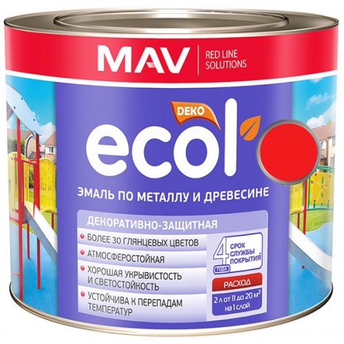 MAV ECOL ПФ-115 - эмаль по металлу и древесине, Красная - 1,0 л (0,8 кг) 