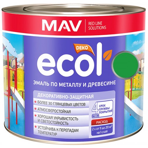 MAV ECOL ПФ-115 - эмаль по металлу и древесине, Майская зелень - 1,0 л (0,9 кг) 