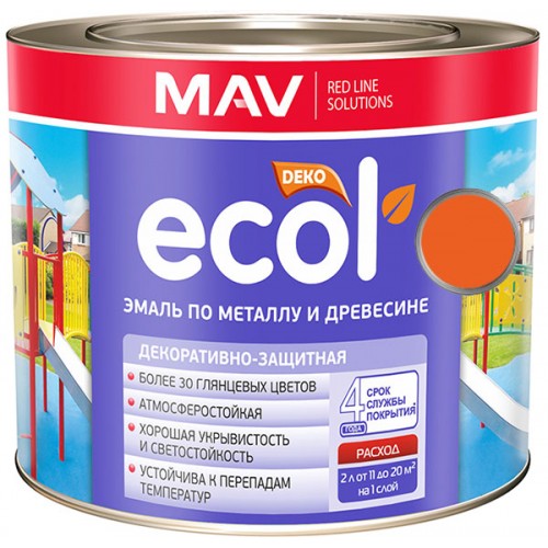 MAV ECOL ПФ-115 - эмаль по металлу и древесине, Оранжевая - 2,4 л (2,0 кг) 