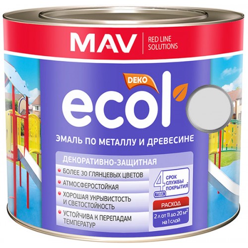 MAV ECOL ПФ-115 - эмаль по металлу и древесине, Серебристая - 2,4 л (1,9 кг) 