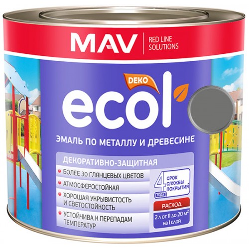 MAV ECOL ПФ-115 - эмаль по металлу и древесине, Серая - 1,0 л (0,9 кг) 