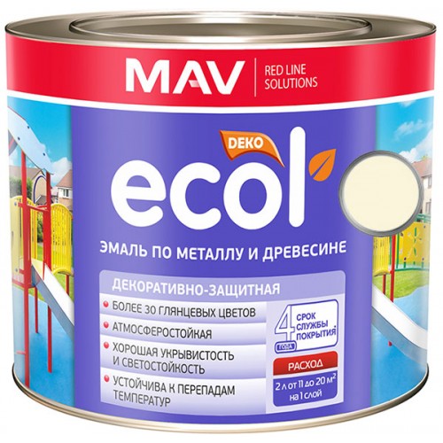 MAV ECOL ПФ-115 - эмаль по металлу и древесине, Слоновая кость - 1,0 л (0,9 кг) 