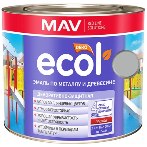 MAV ECOL ПФ-115 - эмаль по металлу и древесине, Светло-серая - 1,0 л (0,9 кг) 