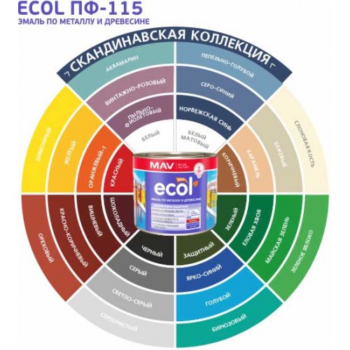 MAV ECOL ПФ-115 - эмаль по металлу и древесине (коричневый) - 2.4 л (2.0 кг) 