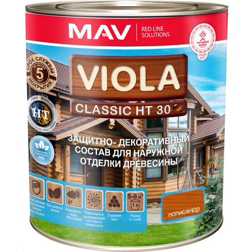 VIOLA Classic HT 30 cостав защитно-декоративный для древесины Палисандр - 1,0 л. (0,7 кг)