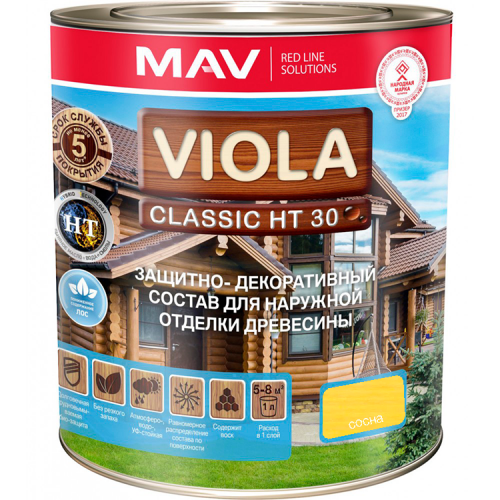 VIOLA Classic HT 30 cостав защитно-декоративный для древесины Сосна - 1,0 л. (0,7 кг)
