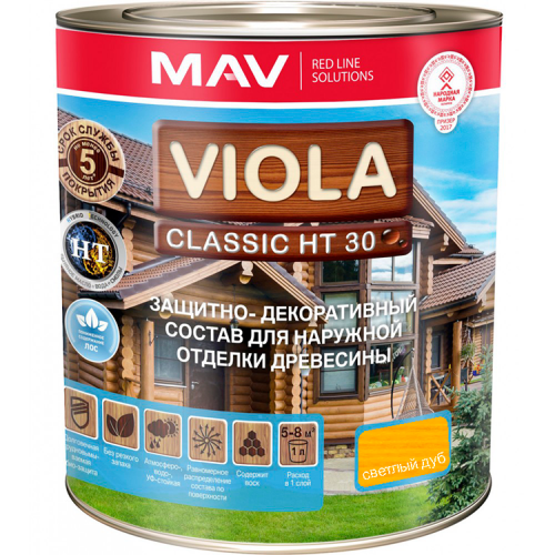 VIOLA Classic HT 30 cостав защитно-декоративный для древесины Светлый дуб - 1,0 л. (0,7 кг)