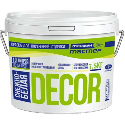 Тайфун Мастер DECOR водно-дисперсионная акриловая краска - 5,2 л./7,5 кг.