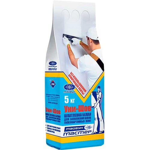 Тайфун Мастер Уни-Шов белая шпатлевка для заполнения швов гипсокартонных плит  - 5,0 кг