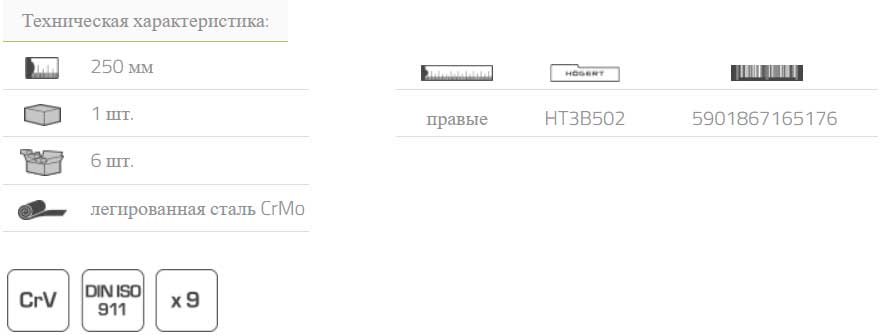 Ножницы по металлу 250 мм, рычажные, правый рез, Hoegert HT3B502