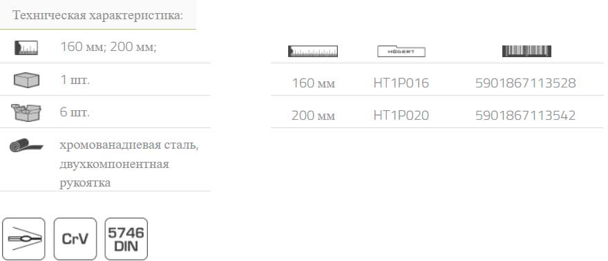 Пассатижи удлиненные с прямыми губками Hoegert HT1P016